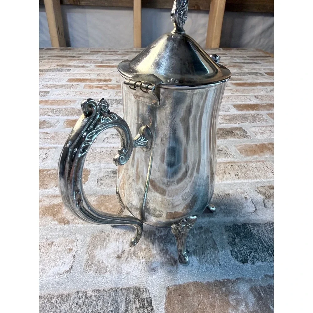 Studio Silversmith Silver Plated Footed Coffee Pot Hinged Lid Floral Detail 9.5